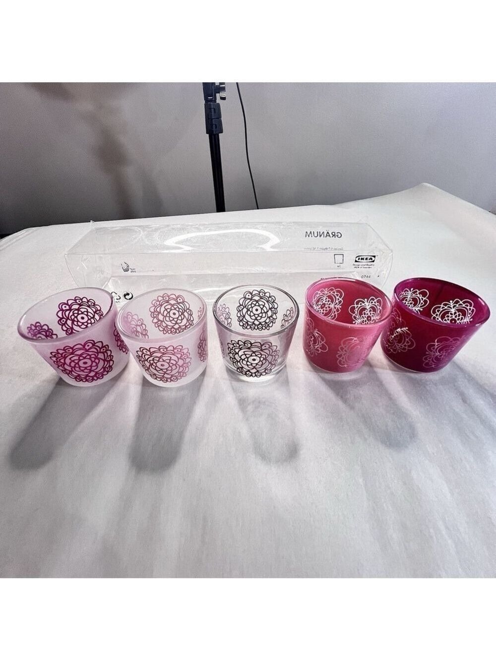 IKEA Votiv Tea Light Holders Granum Pink Floral Set of 5 Christmas Valentine New